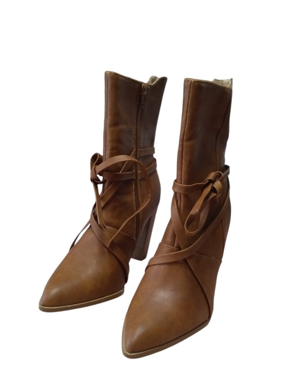 Penny Loves Kenny Aper Boots Size 7M Brown Block Heel Strappy Faux Leather